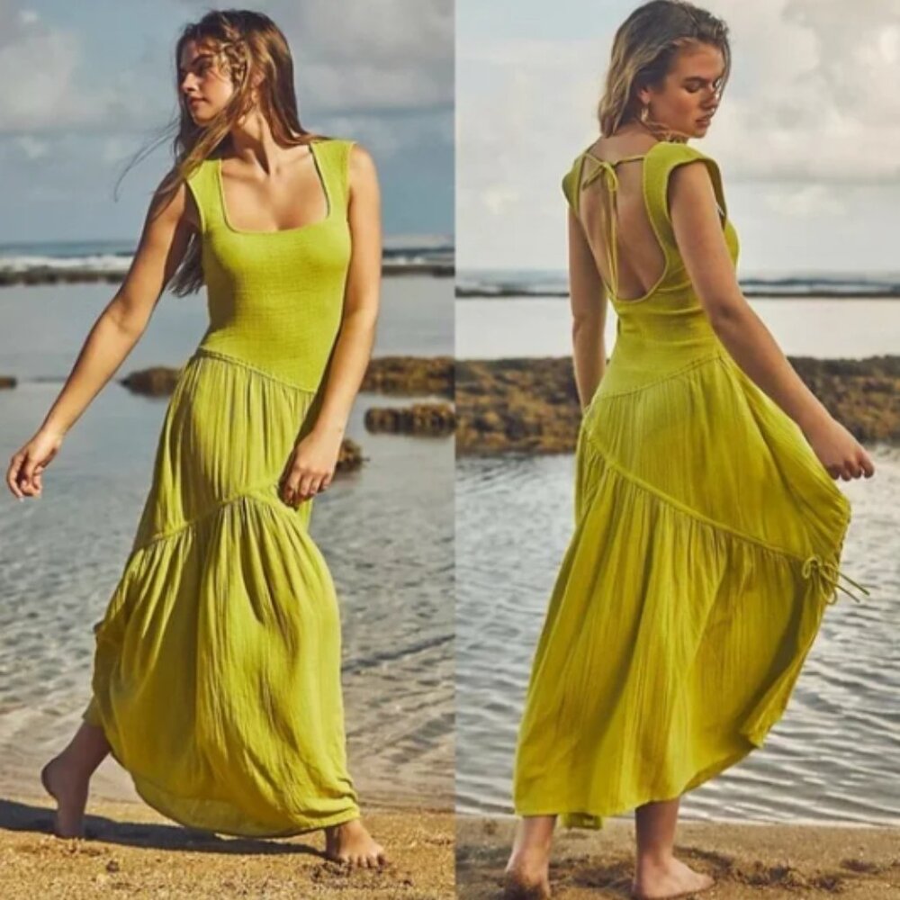 Free People Traveler Midi Color Citron Silk  Size M
